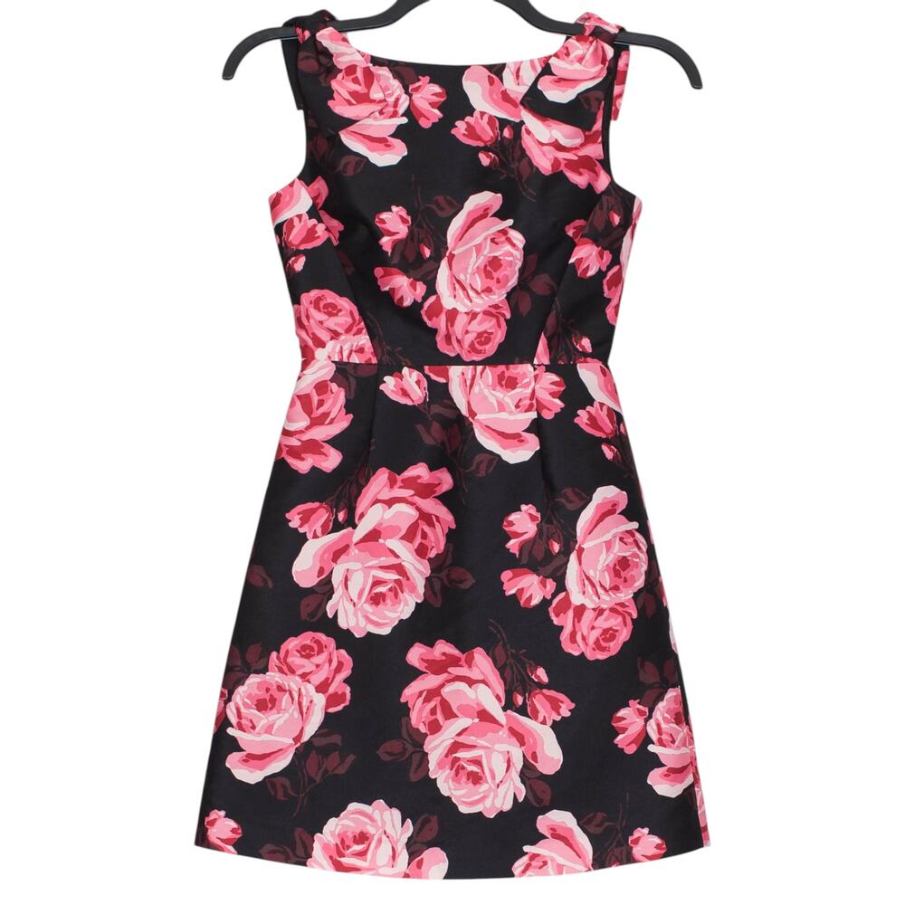 Kate Spade A Line Dress Rosa Rose Floral Cocktail Wedding Guest Black Pink 00